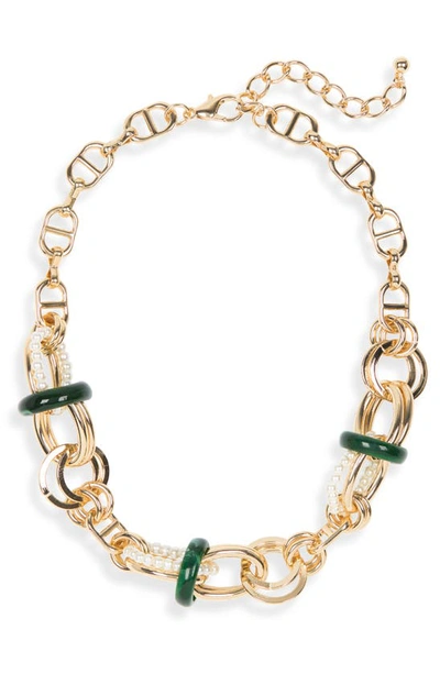 Natasha Imitation Pearl Link Necklace In Gold Green