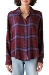 Lucky Brand Cloud Plaid Boyfriend Shirt In Brown