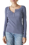 Lucky Brand Rib Cotton Henley In Night Shadow Blue