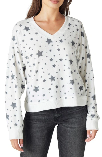 Lucky Brand Cloud Jersey Long Sleeve V-neck Top In White