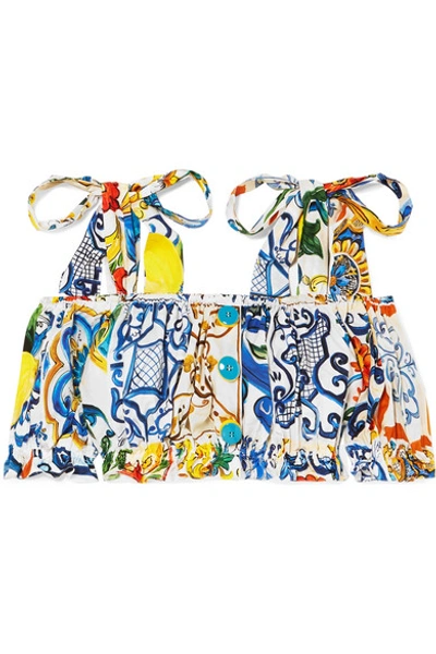 Dolce & Gabbana Majolica-print Cotton Off-the-shoulder Top In Multicolour