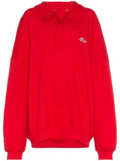 We11 Done We11done Oversized Logo Patch Cotton Hoodie In Red