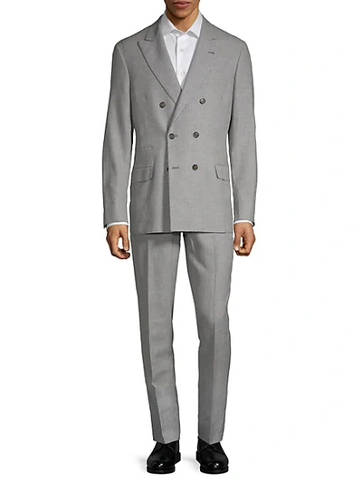 Brunello Cucinelli Check Double-breasted Suit In Grey