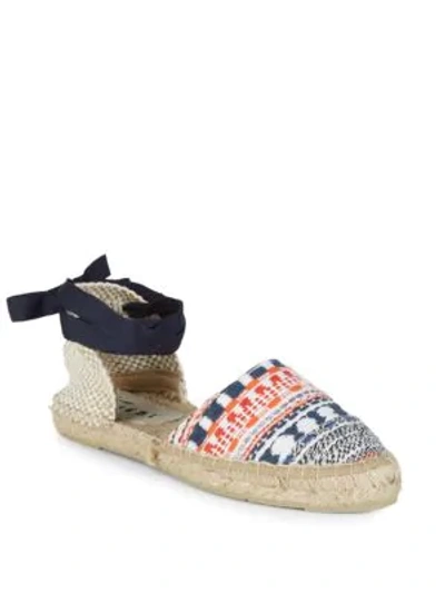 Manebi Valenciana Woven Lace-up Espadrilles In Red Blue