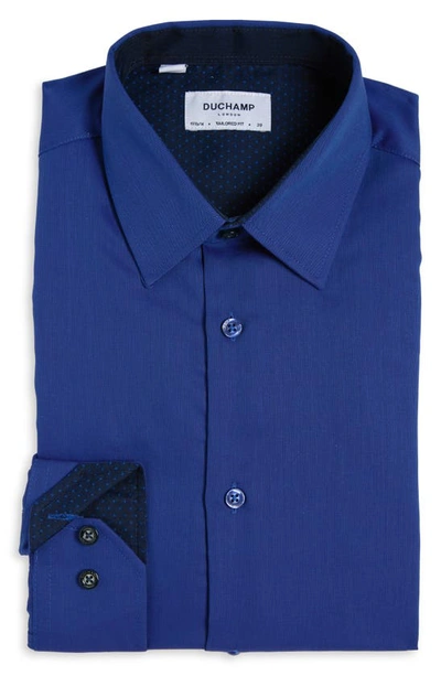 Duchamp Tailored Fit Solid Textured Dress Shirt In Royal Blue