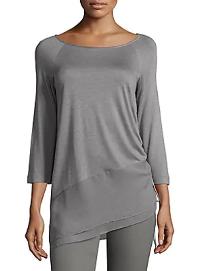 St John Heavy Sleek Asymmetrical Blouse In Travertine Melange