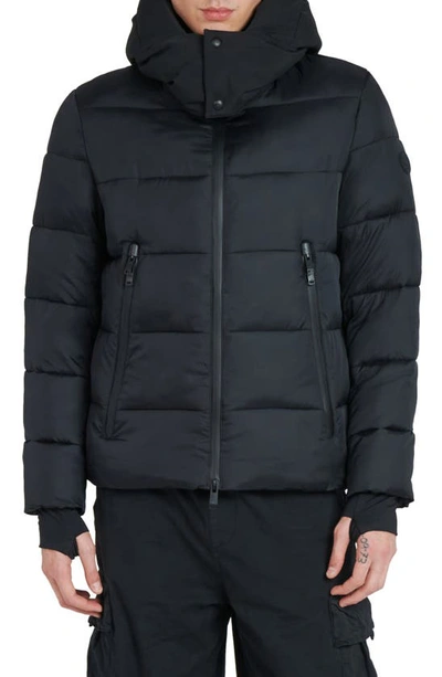 The Recycled Planet Company Tag Hooded Water Resistant Insulated Puffer Jacket In Black/ Black