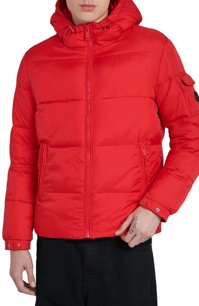 The Recycled Planet Company Erik Hooded Puffer Coat In Racing Red