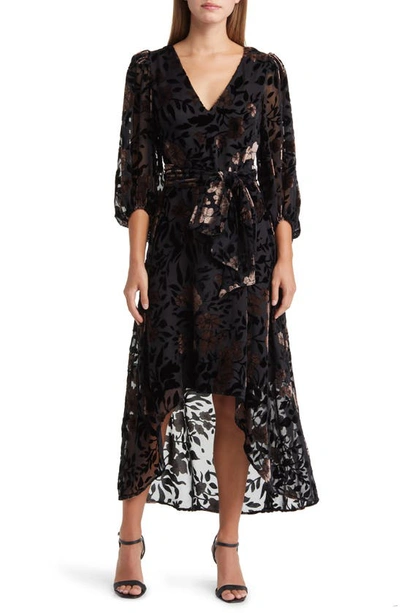 Eliza J Floral Puff Sleeve High Low Cocktail Dress In Black