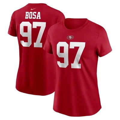 Nike Women's  Nick Bosa Scarlet San Francisco 49ers Super Bowl Lviii Patch Player Name And Number T-s