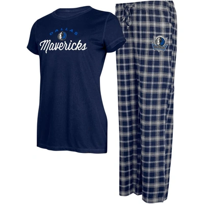 College Concepts Women's  Navy, Gray Dallas Mavericks Arctic T-shirt And Flannel Pants Sleep Set In Navy,gray