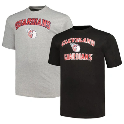 Profile Men's  Black, Heather Gray Cleveland Guardians Big And Tall T-shirt Combo Pack In Black,heather Gray