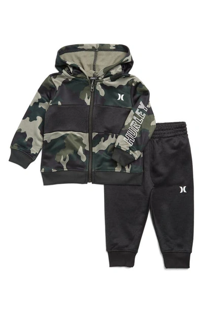 Hurley Babies' Solar Colorblock Hoodie & Jogger Set In Green Camo