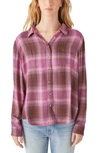 Lucky Brand Cloud Plaid Boyfriend Shirt In Red Plaid