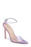 Stuart Weitzman Glam 100 Strap Pump In Wisteria/ Amatista/ Clear