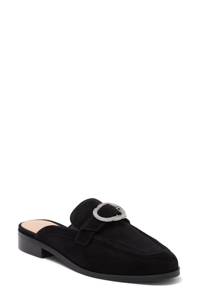 Stuart Weitzman Crystal Buckle Mule In Black Suede