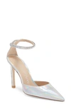 Stuart Weitzman Glam 100 Strap Pump In Silver/ Clear