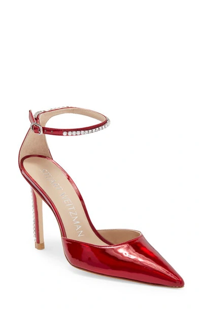 Stuart Weitzman Glam 100 Strap Pump In Rioja/ Clear