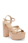 Stuart Weitzman Miami Square High 140 Platform Sandal In Adobe Patent