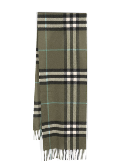 Burberry Check Pattern Cashmere Scarf In Green