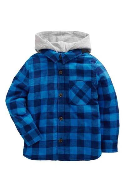 Mini Boden Kids' Hooded Check Fleece Lined Flannel Button-up Shirt In Navy / Blue Gingham