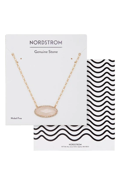 Nordstrom Pavé Oval Genuine Stone Pendant Necklace In Rose Quartz- Gold