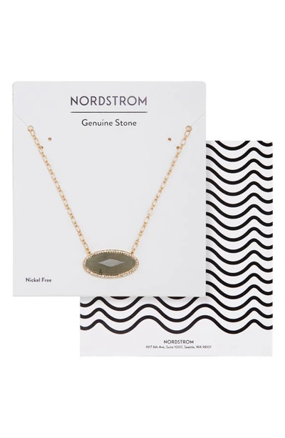 Nordstrom Pavé Oval Genuine Stone Pendant Necklace In Labradorite- Gold