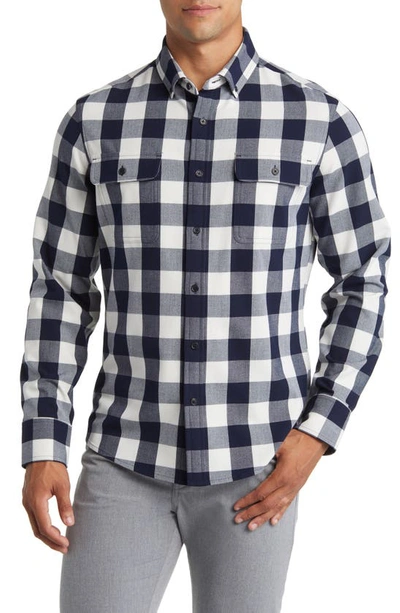 Mizzen + Main City Trim Fit Navy Broadway Plaid Flannel Button-down Shirt In Navy Buffalo Plaid