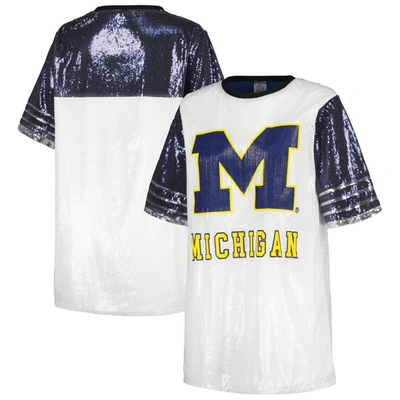 Gameday Couture White Michigan Wolverines Chic Full Sequin Jersey Dress