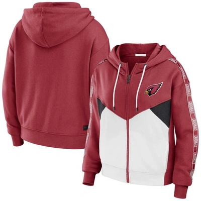 Wear By Erin Andrews Cardinal/white Arizona Cardinals Color Block Light Weight Modest Crop Full-zip