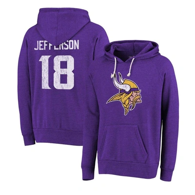 Majestic Men's  Threads Justin Jefferson Purple Distressed Minnesota Vikings Name And Number Tri-blen