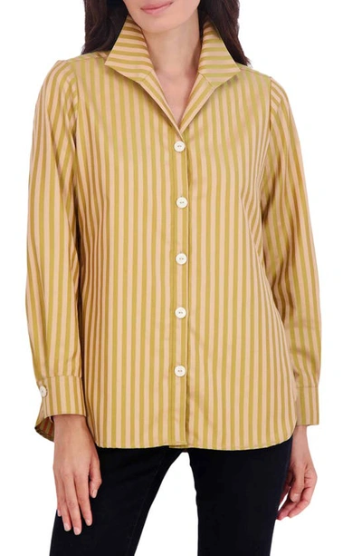 Foxcroft Pandora Stripe Cotton Blend Button-up Shirt In Gold