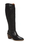 Lucky Brand Abeny Woven Knee High Boot In Black Leather