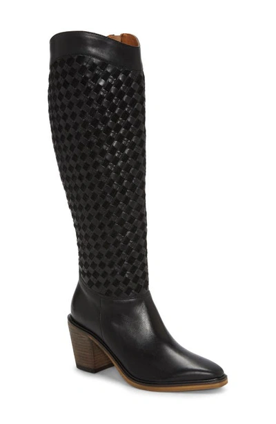 Lucky Brand Abeny Woven Knee High Boot In Black Leather