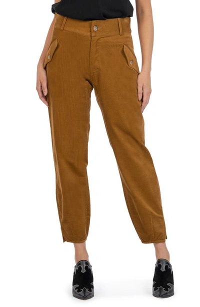 Kut From The Kloth Sadie Slit Hem Crop Corduroy Utility Pants In Golden Brown