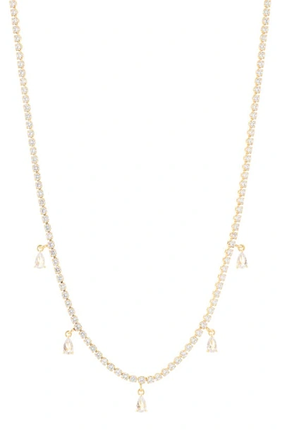 Nordstrom Rack Pear Cut Cubic Zirconia Charm Tennis Necklace In Clear- Gold