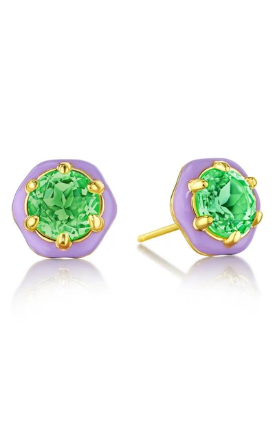 House Of Frosted Amanda 14k Gold Plated Purple Enamel Peridot Stud Earrings