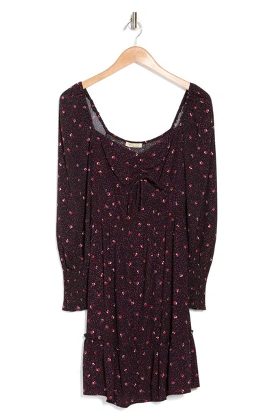 Lovestitch Ditsy Long Sleeve Dress In Black/ Red