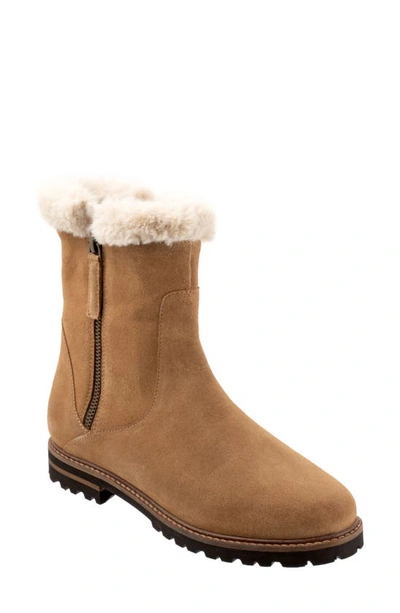 Trotters Forever Faux Shearling Trim Boot In Beige Suede