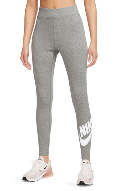 Nike Sportswear Classics High Waist Graphic Leggings In Dark Grey Heather/ White