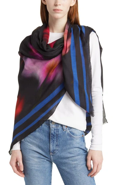 Rag & Bone Blurred Floral Print Square Scarf In Blackmult