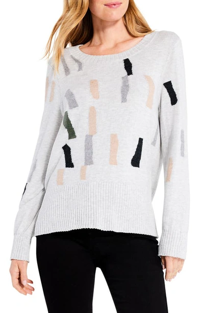 Nic + Zoe Falling Frost Cotton Blend Sweater In Grey Multi
