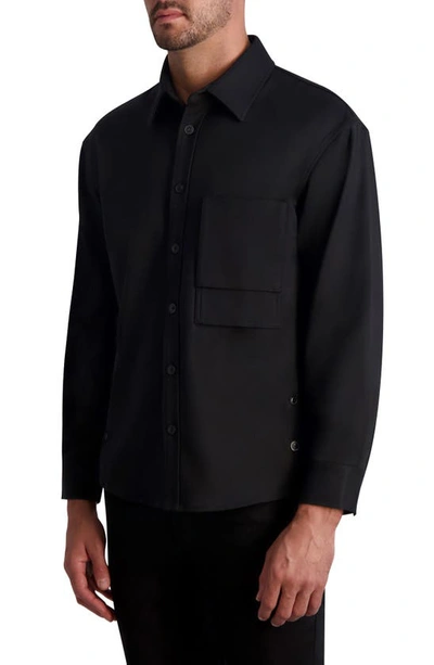 Karl Lagerfeld Solid Stretch Button-up Overshirt In Black