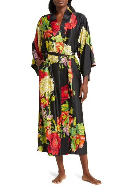 Natori Caterina Charmeuse Dressing Gown In Black
