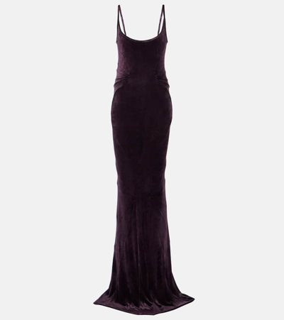 Rick Owens Ruched Velvet Gown In Purple