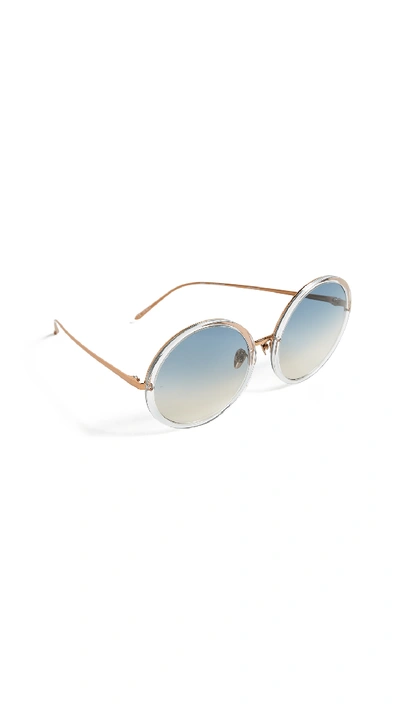 Linda Farrow Luxe Oversized Round Sunglasses In Clear Rose Gold/navy