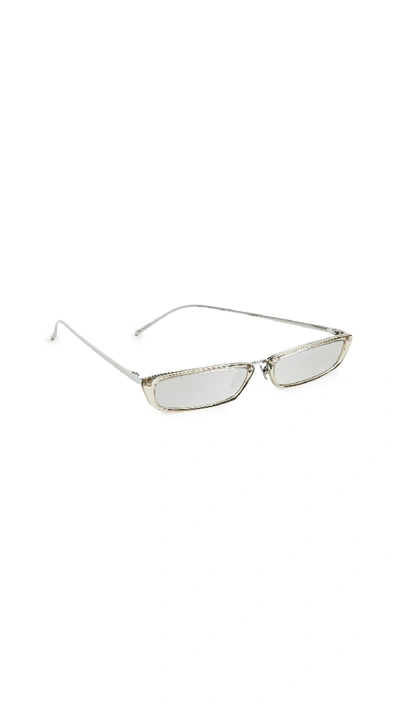 Linda Farrow Luxe Narrow Rectangular Sunglasses In Truffle White/platinum