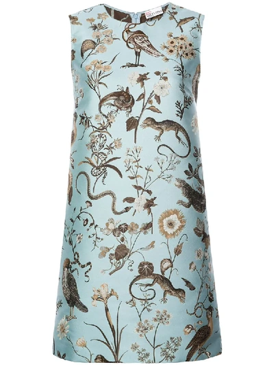 Red Valentino Floral-jacquard Shift Dress In Blue