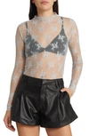 Free People Lady Lux Floral Mesh Layering Top In Moonrock