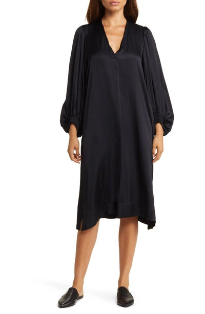 Masai Copenhagen Nalo Long Sleeve Satin Shift Dress In Black